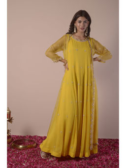 SURABHI ARYA - Yellow Georgette Embroidered Anarkali with Jacket