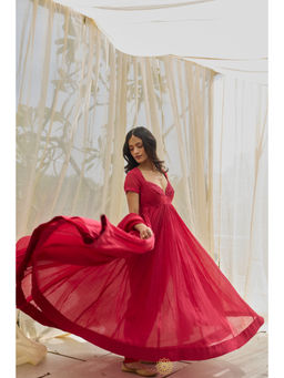 Rhua India - Aafreen Red Anarkali With Pant And Dupatta