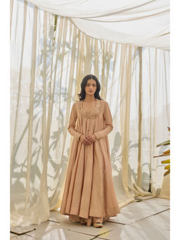 Rhua India - Ekaya Soft Salmon Pink Chanderi Anarkali and Sharara with Inner Top