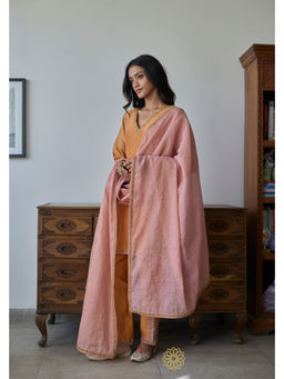 Rhua India - Iraya Mustard Orange Crushed Chanderi Tissue Kurta and Salwar with Dupatta