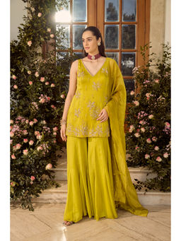 PARUL GANDHI - Lime Punch Embellished Sharara Set With Dupatta