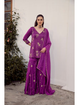 PARUL GANDHI - Plum Embellished Sharara Set With Dupatta