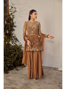 PARUL GANDHI - Mocha Mousse Embellished Sharara Set With Dupatta