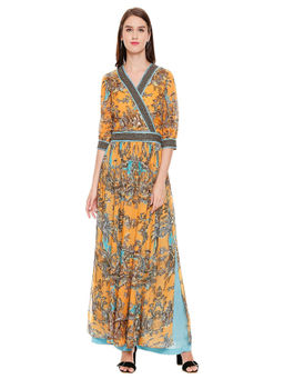 Soup by Sougat Paul - Overlap Yoke Printed Yellow Kurta With Palazzo