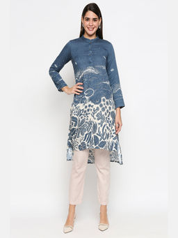 Soup by Sougat Paul - Floral Printed Cotton Twill Blue Top With Pant