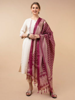 Meeta's - Accasi Off-White Handloom cotton Kurta with Pant and Dupatta