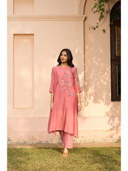 Vaayu - Hibiscus Applique Pink Top With Pant Co-ords