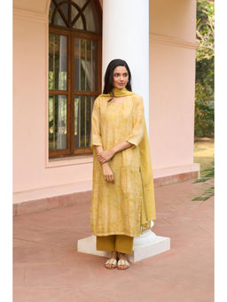 Vaayu - Floral Mustard Kurta With Pant And Dupatta