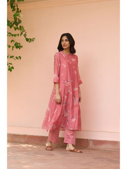 Vaayu - Hibicus Floral Pink Top With Pant Co-ords