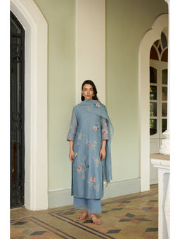 Vaayu - Applique Blue Kurta With Pant And Dupatta