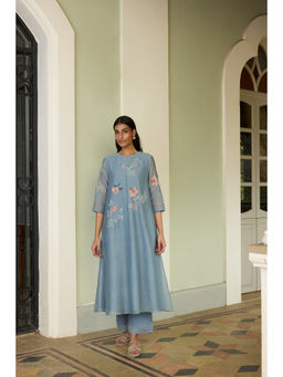 Vaayu - Applique Blue Top With Pant Co-ords