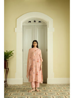 Vaayu - Blossom Floral Pink Kurta With Pant And Dupatta