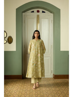 Vaayu - Meadow Thread Embroidered Green Top With Pant Co-ords