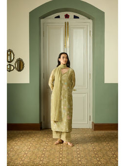 Vaayu - Meadow Thread Embroidered Green Kurta With Pant And Dupatta