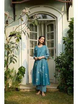Vaayu - Ocean Applique Blue Top With Pant Co-ords