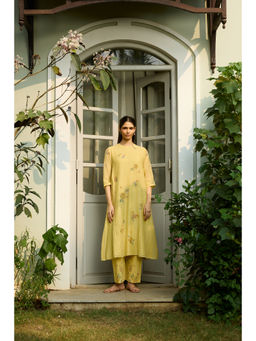 Vaayu - Embroidered Bloom Yellow Top With Pant Co-ords