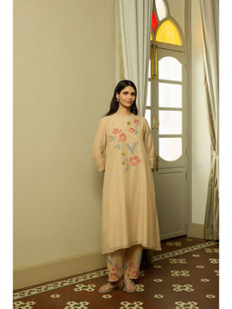 Vaayu - Sand Muslin Applique Co-ord Set With Pant