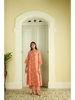 Vaayu - Tangerine Peach Embroidered Co-ord Set With Pant