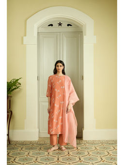 Vaayu - Tangerine Embroidered Kurta Set With Pant and Dupatta