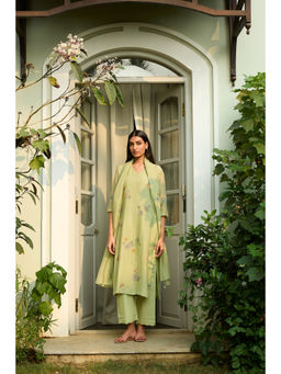 Vaayu - Lime Embroidered Kurta Set With Pant and Dupatta