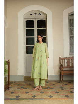 Vaayu - Lime Embroidered Floral Co-ord Set With Pant