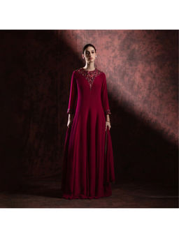Zeefaa - Ruby Riverie Embellished Cape Gown