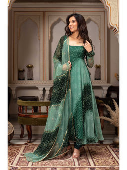 ETHNICSAA - Hariyali Green Anarkali With Pant And Dupatta