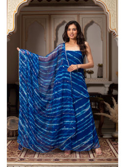 ETHNICSAA - Nirali Blue Top With Palazzo And Dupatta