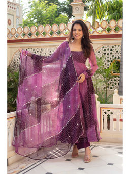 ETHNICSAA - Nusrat Purple Anarkali With Pant And Dupatta