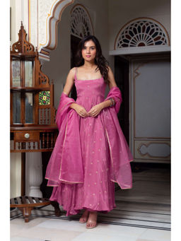 ETHNICSAA - Saadgi Pink Anarkali With Pant And Dupatta