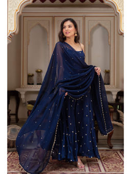 ETHNICSAA - Surili Navy Blue Anarkali With Pant And Dupatta