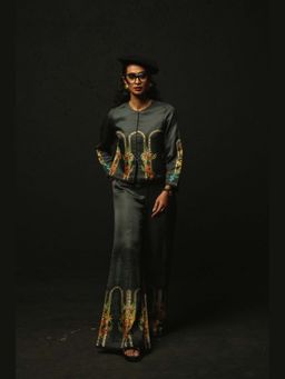 Basil Leaf - Charcoal Printed Pant Set