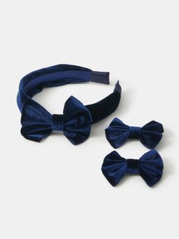 Accessorize London - Kids Velvet Bow School Hair Band & Clips Set