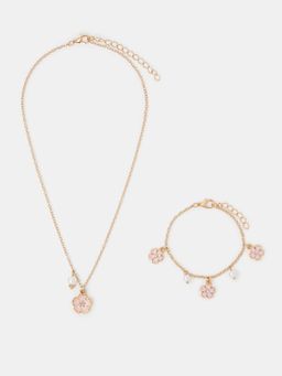 Accessorize London - Girls Pearl Flower Necklace & Bracelet Set