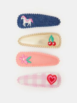 Accessorize London - Girls Prairie Fabric Clic Clacs (Pack Of 4)