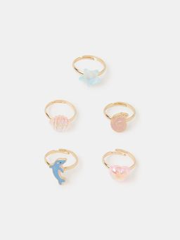 Accessorize London - Girls Sea Life Adjustable Rings (Pack Of 5)