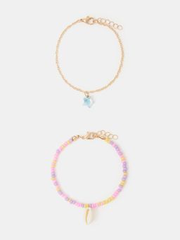 Accessorize London - Girls Beaded Charm Anklets (Pack Of 2)
