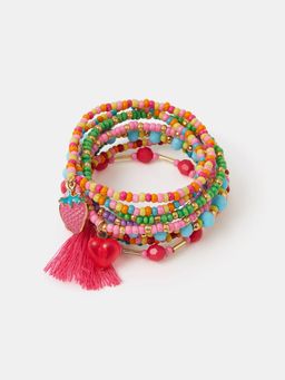 Accessorize London - Girls Charm Beaded Stretch Bracelets (Pack Of 9)