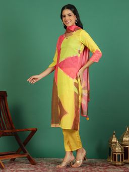 Rama's - Women Yellow Embroidery Printed Straight Kurta Pant with Dupatta (Set of 3)