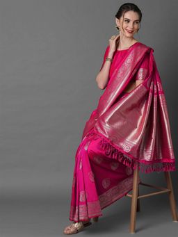 Odette - Pink Festive Silk Blend Woven Design Saree with Unstitched Blouse