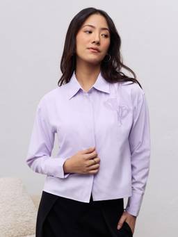 The Souled Store - Women Lavender Embroidered Polyester Blend Shirt