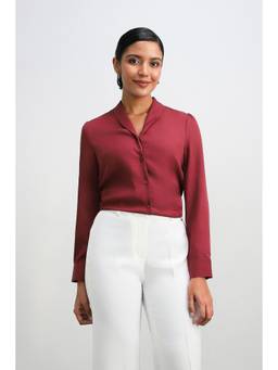 Allen Solly - Women Maroon Solid/Plain Polyester Shirt