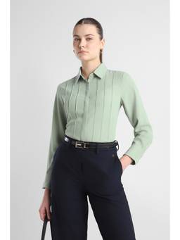 Van Heusen - Women Green Solid/Plain Polyester Shirt