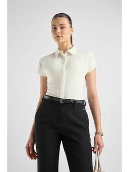 Van Heusen - Women Off White Solid/Plain Polyester Shirt