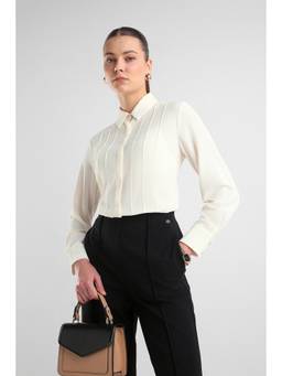 Van Heusen - Women Off White Solid/Plain Polyester Shirt