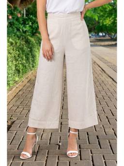 W - Off White Solid/Plain Linen Blend Pant