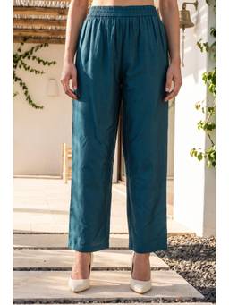 W - Teal Solid/Plain Viscose Pant