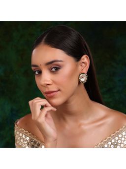 Ruby Raang Studio - Meenakari Oversized Green and White Meenakari Stud Earrings