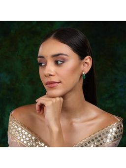 Ruby Raang Studio - Kundan Drop Earrings with Green Stone