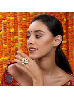 Ruby Raang Studio - Oversized Round Cocktail Kundan Ring